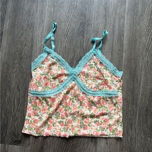 Floral Lace-Trim Cami Tank in Mint & Coral